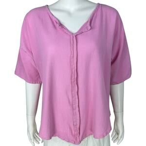Oh My Guaze Top Womens Size XXL 3 Pink Cotton Short Sleeve Shirt Vneck